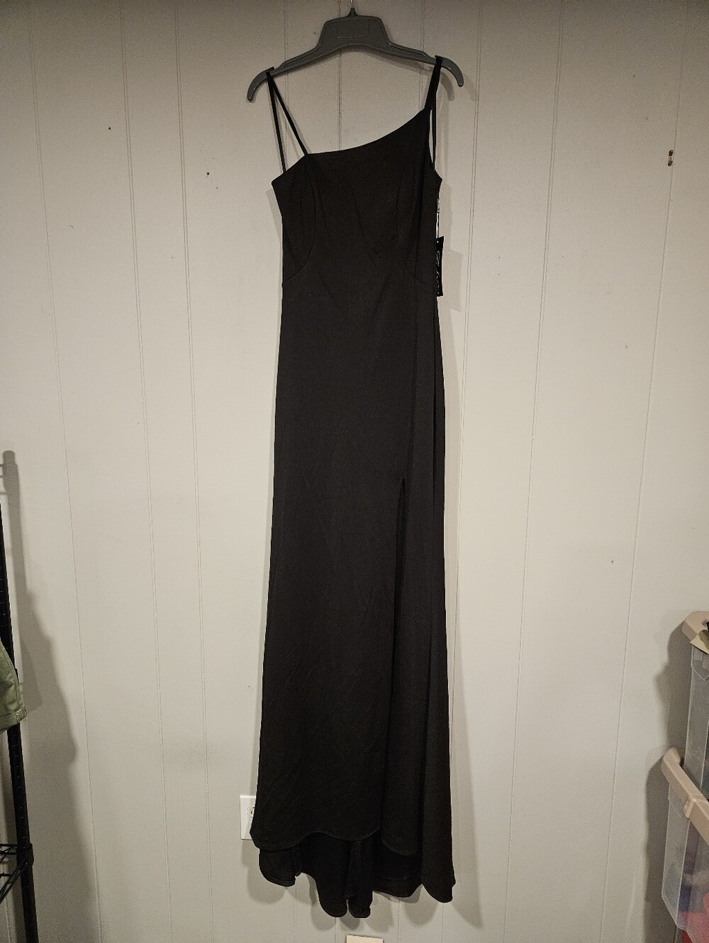 La Femme One-Shoulder Black Jersey Slit Sleeveless Cocktail Gown Size 4 NWT